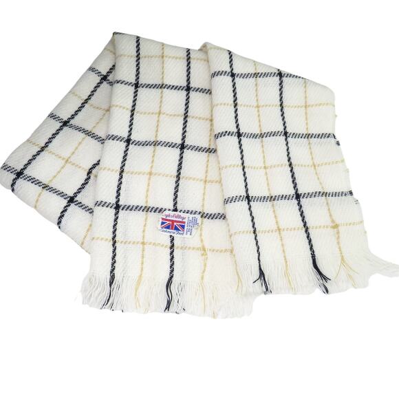 90s Vintage English Village White Plaid Scarf Preppy Retro Cozycore - Picture 1 of 4